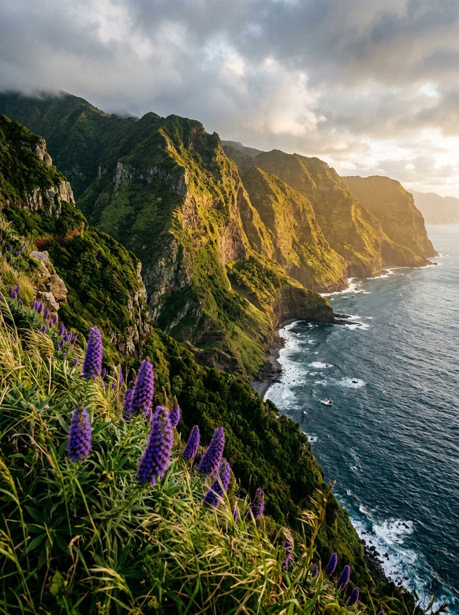 Kustlijn en wilde bloemen van Madeira